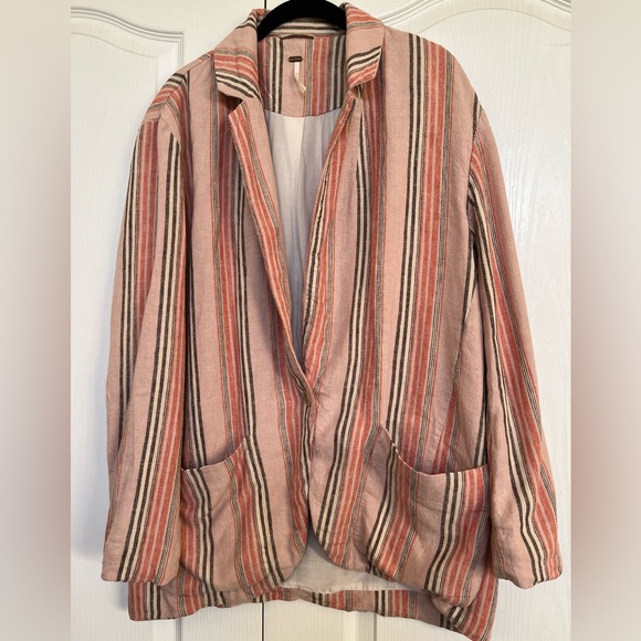 Free People Pink and Cream Striped Blazer - Picture 1 of 12